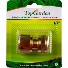 TOPGARDEN Conector furtun din alama cu stop 1/2”..
